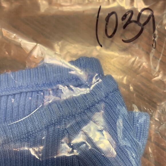 LULUS ribbed knit off the shoulder cropped top ruffled hemline periwinkle blue - Picture 7 of 8